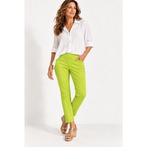 Soft Surroundings Superla Slim Leg Ankle Pants Lime Green Pull On Size M NWOT